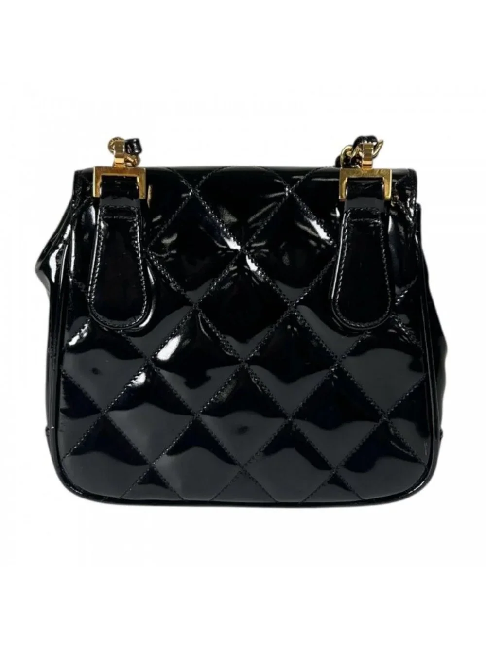Chanel Shoulder Bag Quilted Enamel Black Gold